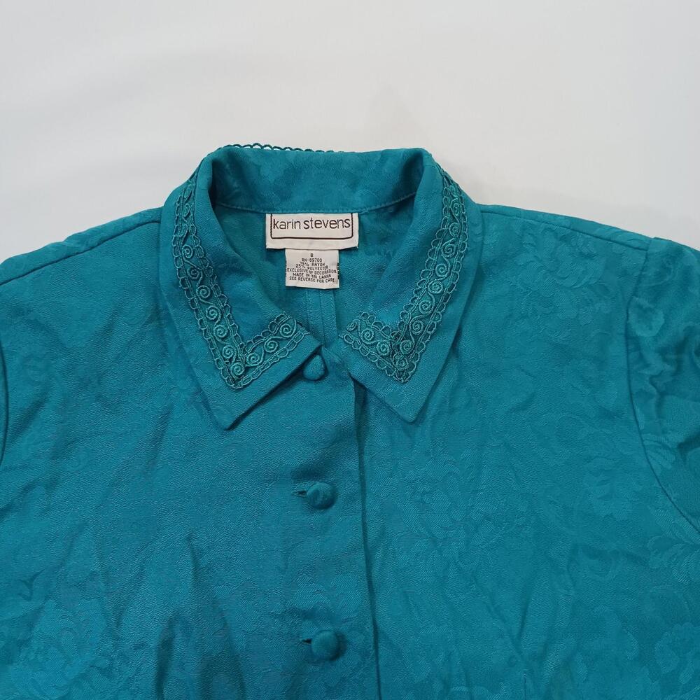 Karin Stevens Women's Turquoise Open Back Front Button Blazer Jacket Size 8 - Picture 13 of 16